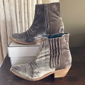 Free People Velvet Ankle Boots in Taupe Brown
